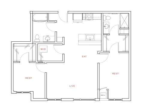 A floor plan of a house with labeled rooms including a living room, dining room, and kitchen.